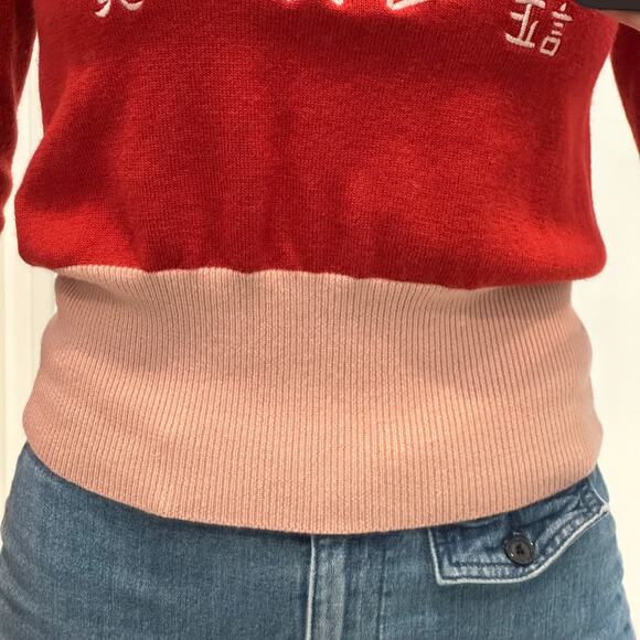 Vintage 90’s Evisu Sweater Women’s Wool Scoop Neck Embroidered Logo Pullover - Picture 5 of 14